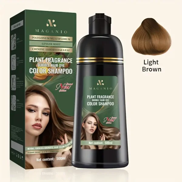 Magari 500ml Plant Fragrance Bubble Hair Dye Shampoo - Premium Herbal Color (5 Shades)