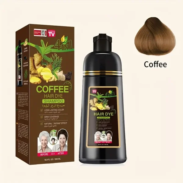 Premium 500ml Instant Hair Dye Shampoo Bottle - 4-in-1 Herbal Color & 100% Gray Coverage