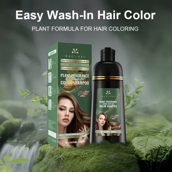 Magari 500ml Plant Fragrance Bubble Hair Dye Shampoo - Premium Herbal Color (5 Shades)