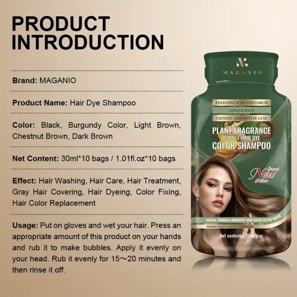 Magari Plant Fragrance Bubble Hair Dye Shampoo - Herbal Color Sachet (30ml)