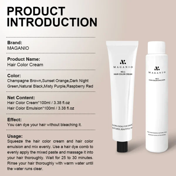 Magari Professional Double-Use Hair Color Cream - Keratin Enriched Lasting Shine (100ml + 100ml)