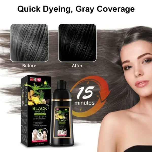 Premium 500ml Instant Hair Dye Shampoo Bottle - 4-in-1 Herbal Color & 100% Gray Coverage