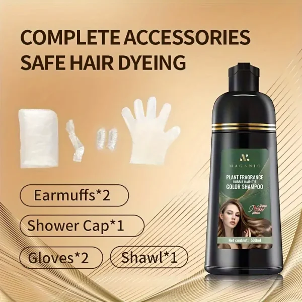 Magari 500ml Plant Fragrance Bubble Hair Dye Shampoo - Premium Herbal Color (5 Shades)