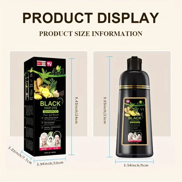 Premium 500ml Instant Hair Dye Shampoo Bottle - 4-in-1 Herbal Color & 100% Gray Coverage