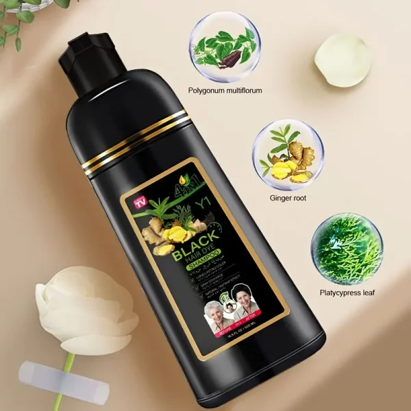 Premium 500ml Instant Hair Dye Shampoo Bottle - 4-in-1 Herbal Color & 100% Gray Coverage