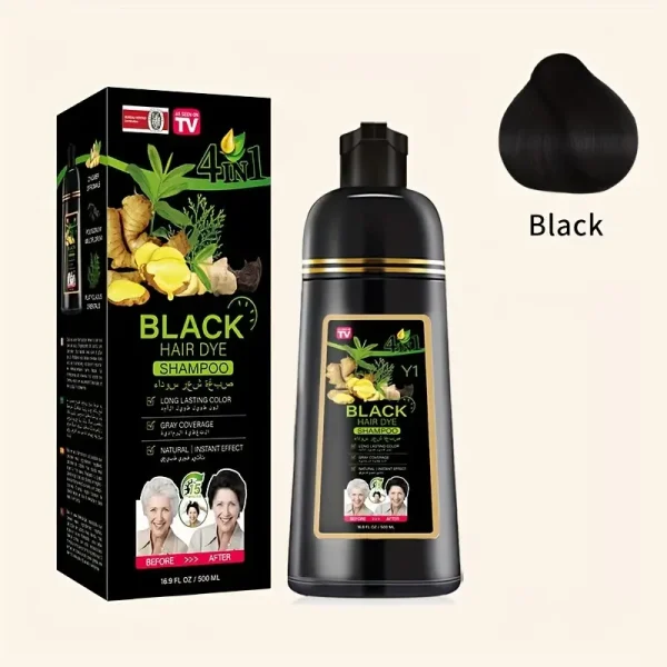 Premium 500ml Instant Hair Dye Shampoo Bottle - 4-in-1 Herbal Color & 100% Gray Coverage