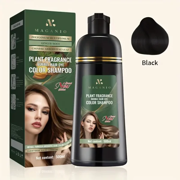 Magari 500ml Plant Fragrance Bubble Hair Dye Shampoo - Premium Herbal Color (5 Shades)