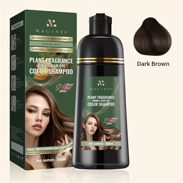 Magari 500ml Plant Fragrance Bubble Hair Dye Shampoo - Premium Herbal Color (5 Shades)