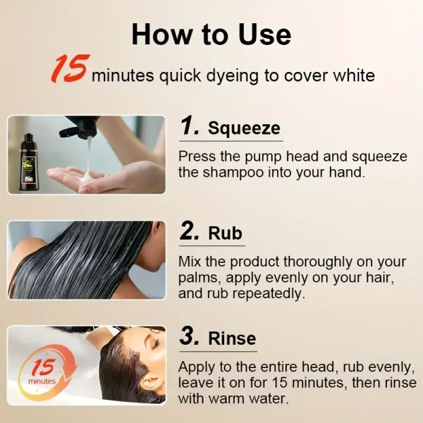 4-in-1 Instant Black Hair Dye Shampoo Sachet - 100% Gray Coverage Herbal Formula (30ml x 10 Pack)