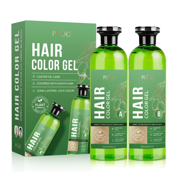 PLOG Crystal Black Oil Hair Color Gel - Castor Oil Enriched, 100% Gray Coverage (250ml + 250ml)
