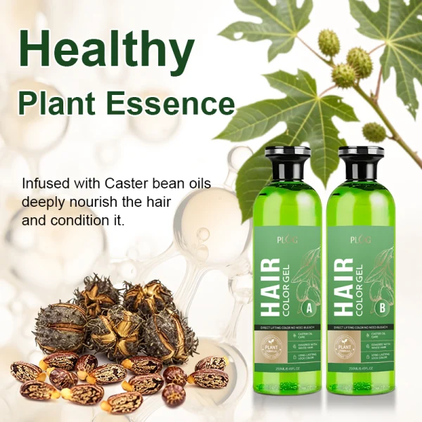 PLOG Crystal Black Oil Hair Color Gel - Castor Oil Enriched, 100% Gray Coverage (250ml + 250ml)