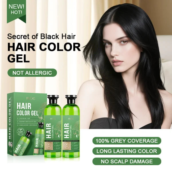 PLOG Crystal Black Oil Hair Color Gel - Castor Oil Enriched, 100% Gray Coverage (250ml + 250ml)