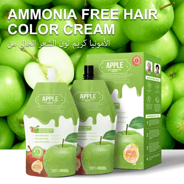 Premium Green Apple Ammonia-Free Black Hair Oil - 100% Gray Coverage & Non-Stick Formula (430ml)