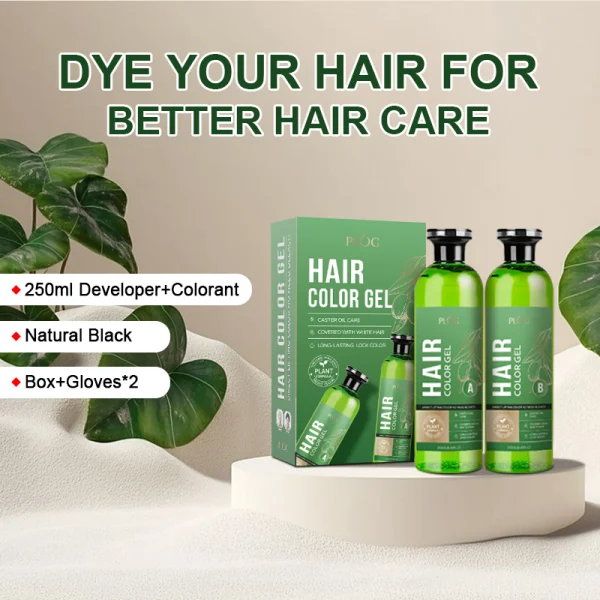 PLOG Crystal Black Oil Hair Color Gel - Castor Oil Enriched, 100% Gray Coverage (250ml + 250ml)