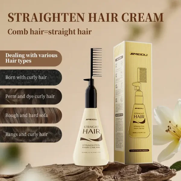 Meidu Hair Straightening Cream with Built-In Comb - Instant Smoothing & Frizz Control (180ml)