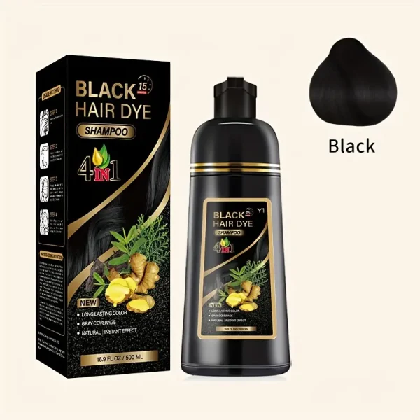 500ml Herbal Dye Bottle - 4-in-1 Instant Black Hair Dye Shampoo for Targeted Gray Coverage