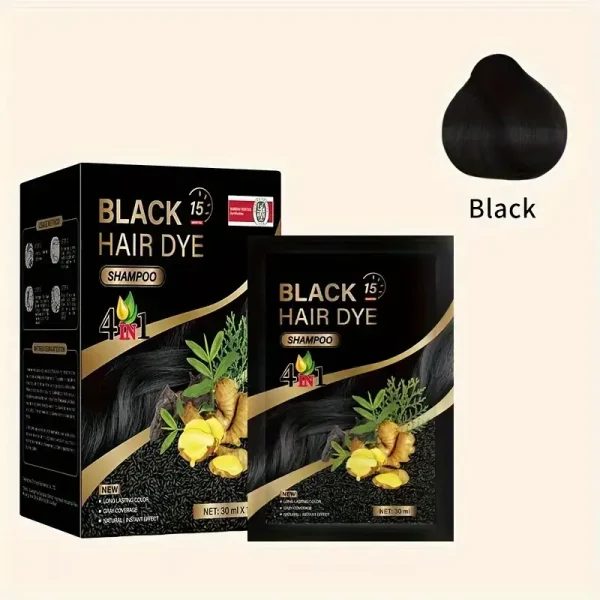 Premium 4-in-1 Herbal Hair Dye Bags - Instant Coffee Hair Color Shampoo Sachet (30ml)