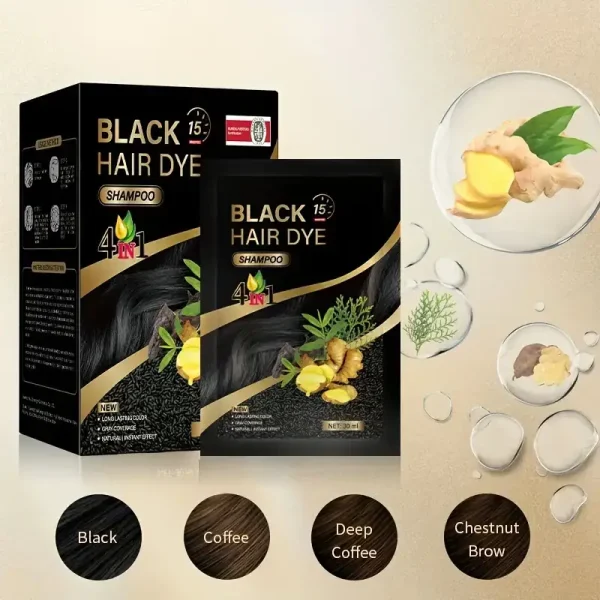 Premium 4-in-1 Herbal Hair Dye Bags - Instant Coffee Hair Color Shampoo Sachet (30ml)