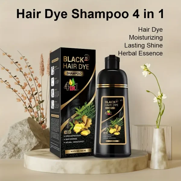500ml Herbal Dye Bottle - 4-in-1 Instant Black Hair Dye Shampoo for Targeted Gray Coverage