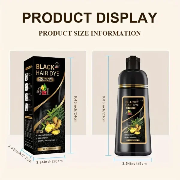 500ml Herbal Dye Bottle - 4-in-1 Instant Black Hair Dye Shampoo for Targeted Gray Coverage