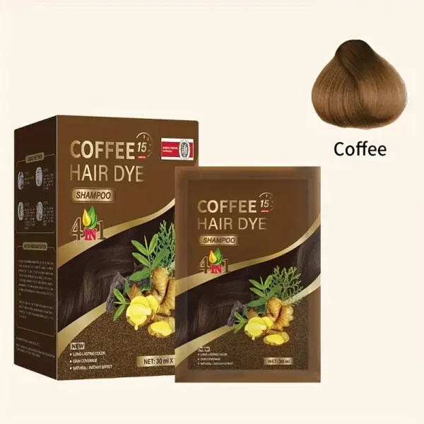 4-in-1 Herbal Hair Dye Bags - Instant Coffee Hair Color Shampoo Sachet (30ml)