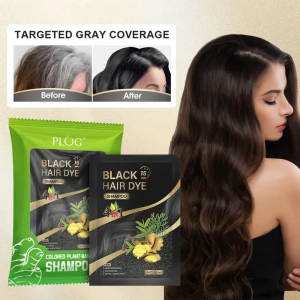 PLOG 5-Pack Herbal Hair Dye Shampoo - Instant Colored Plant-Based Formula (4-in-1)