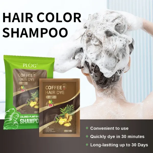 PLOG 5-Pack Herbal Hair Dye Shampoo - Instant Colored Plant-Based Formula (4-in-1)