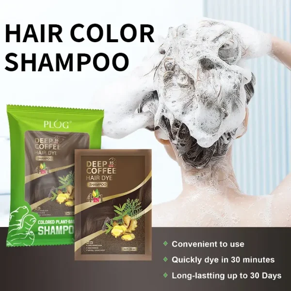PLOG 5-Pack Herbal Hair Dye Shampoo - Instant Colored Plant-Based Formula (4-in-1)
