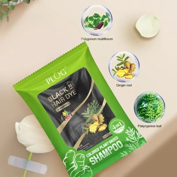 PLOG 5-Pack Herbal Hair Dye Shampoo - Instant Colored Plant-Based Formula (4-in-1)
